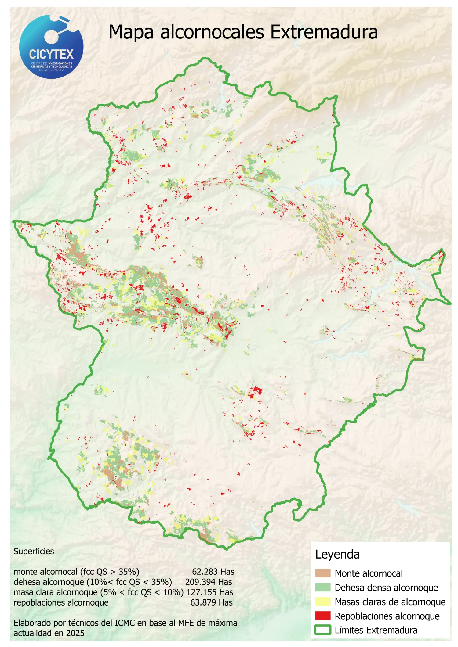 Actualizado el mapa alcornocal de Extremadura